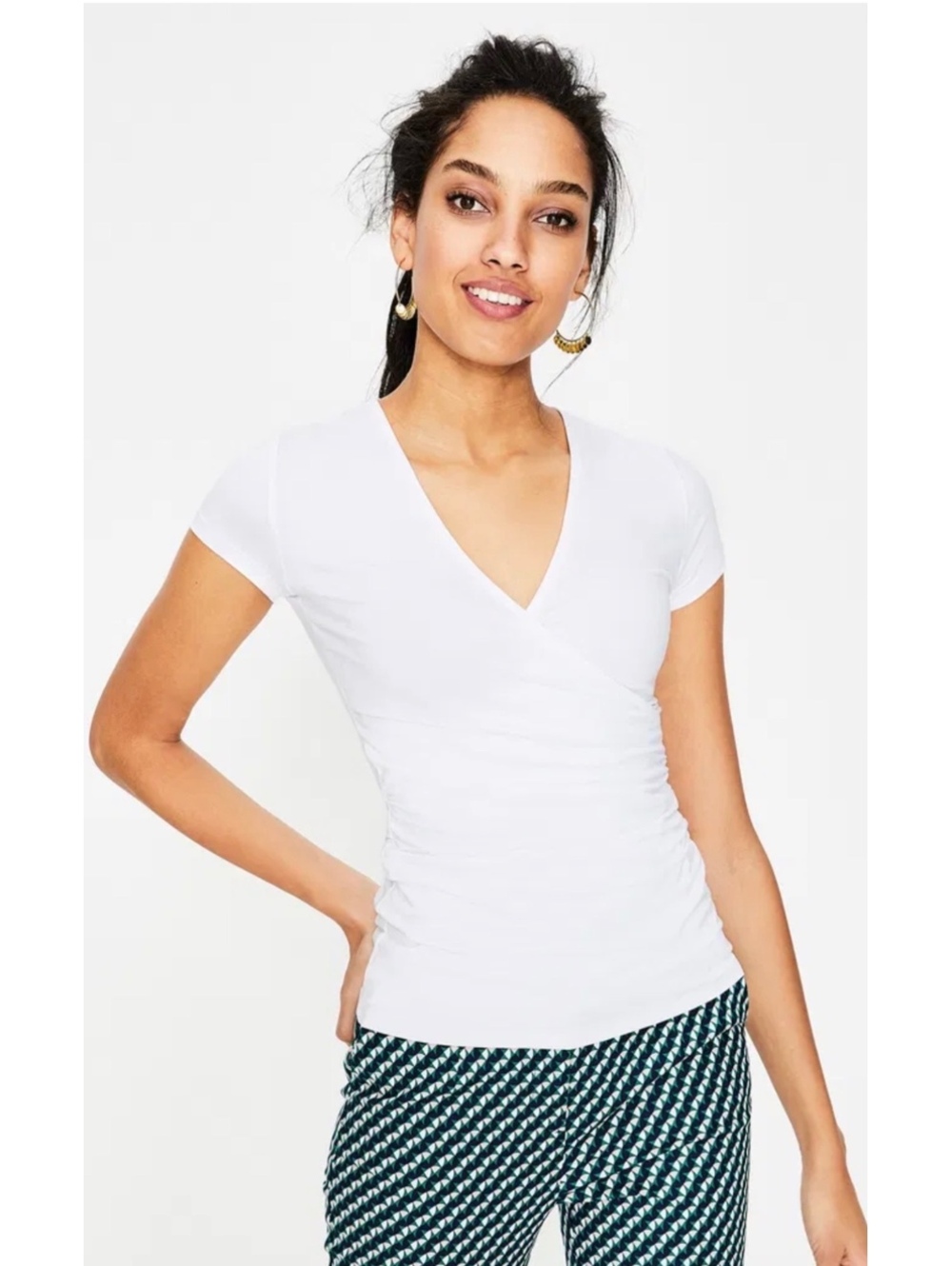 Boden Short Sleeve Wrap Top White Women’s Size 8